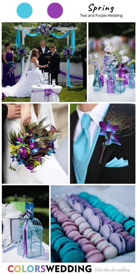 Wedding Dark Teal, Spring Wedding Purple, Purple Spring Wedding, Teal And Purple Wedding, Purple Teal Wedding, Purple Wedding Ceremony, Purple Turquoise Wedding, Aladdin Wedding, Purple Boutonniere