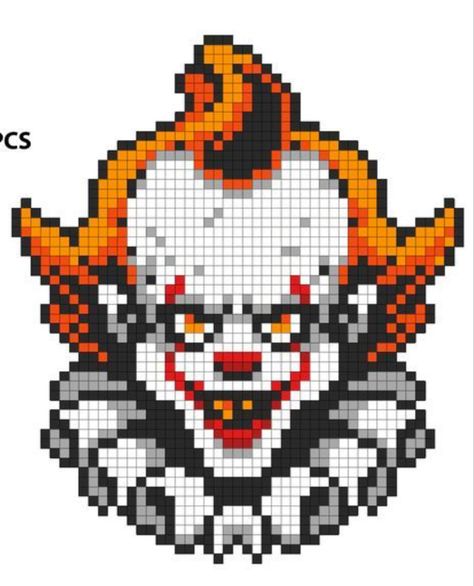 Scary Perler Bead Patterns, Horror Movie Pixel Art, Horror Pixel Art Grid, Horror Perler Bead Patterns, Clown Pixel Art, Scary Pixel Art, Horror Perler Beads, Horror Pixel Art, Pixel Art Horror