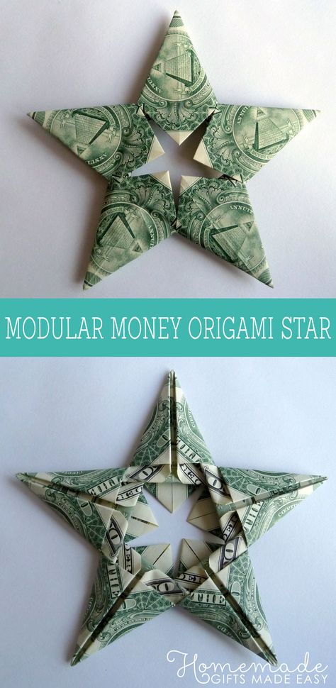 Money Star, How To Fold Money Into Shapes, Fold Money For Gifts, Oragami Money Easy, Dollar Oragami Ideas Step By Step, Star Money Origami, Folding Dollars Into Shapes, Dollar Oragami, Easy Money Origami