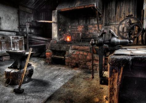 "It's a small forge, but it gets the job done. And that's all I need." Blacksmith Workshop, Rodney Smith, Man Cave Building, Blacksmith Forge, Blacksmith Tools, Blacksmith Shop, Iron Work, Medieval Fantasy, Greek Gods