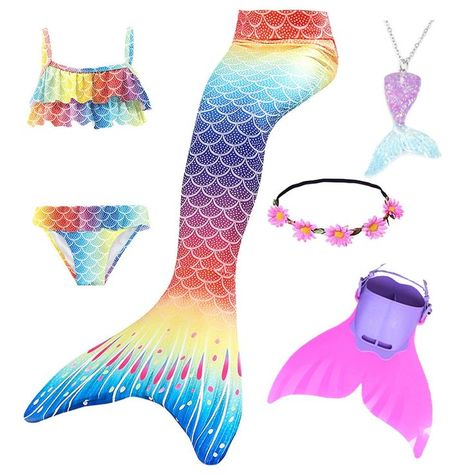 Summer Girl Mermaid Tail With Monofin Halloween Costume Princess Dress Swimsuit Diy Mermaid Tail For Kids, Fireman Costume, Inflatable Dinosaur Costume, Pet Costumes Cat, Girls Mermaid Tail, Halloween Costume Suit, Costume Princess, Funny Dresses, Princess Halloween Costume