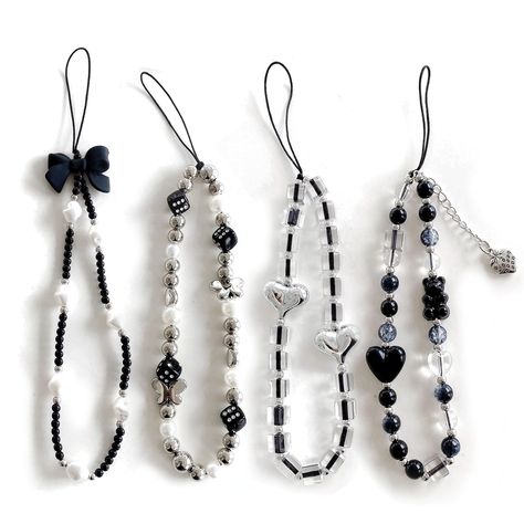 PRICES MAY VARY. 【Great Value】You will get 4 pcs black beaded phone charms in 4 styles, making your phone an stylish accessory that brings out its goth aesthetic. 【Quality Material】These black cute beaded phone lanyards ornaments are made of acrylic and sturdy nylon rope, they look beautiful and cute, not easy to fade, the material is durable and can be used for a long time. 【Unique Design】Goth Beaded Phone Charm are beautiful in color, simple and stylish. They are an goth accessory that highlig Simple Beaded Keychains, Phone Key Chain, Black Phone Strap, Phone Charms Aesthetic Simple, Key Chain Beads, Phone Charms Ideas, Button Art Ideas, Bead Phone Charms, Black Phone Charm