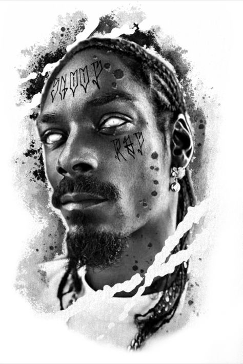 #tattoo #tattoodesign #snoopdogg #realistic #blackandgrey #tattooideas Rapper Tattoo Design, Snoop Dogg Tattoo Design, Face Design Tattoo, La Tattoo Design, Snoop Dogg Tattoo, Hamsa Drawing, Two Face Tattoo, Portrait Tattoo Design, Face Tattoo Design