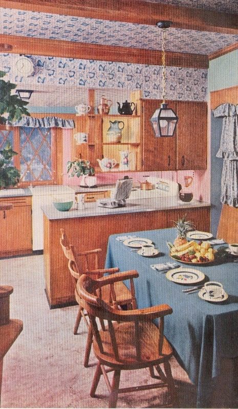 Modern Colonial Kitchen, 50s Interior, 1950s Interior, 70s Interior Design, 1950s Decor, Colonial Kitchen, Modern Colonial, Retro Interior Design, Vintage Interior Design