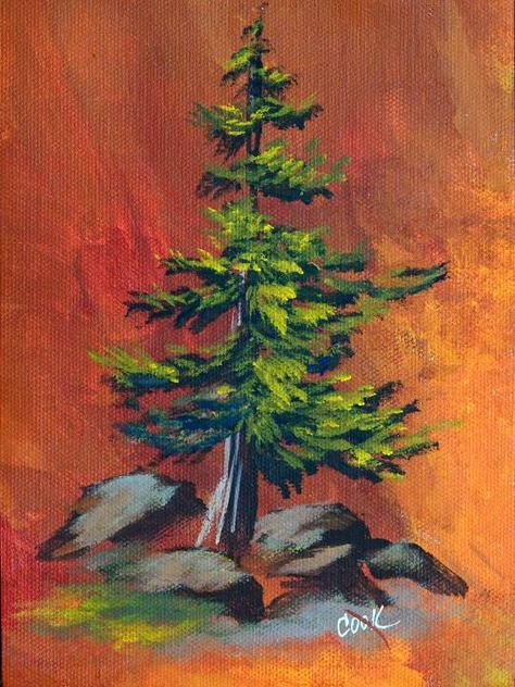 David Langevin, Campfire Art, Cool Drawing Ideas, Blank Sketchbook, Different Trees, Pine Tree Painting, Pine Tree Art, Slate Art, Easy Flower Painting