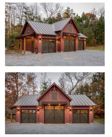 Country Garage Ideas, Barn With Garage Doors, Storage Building Ideas, Pole Barn With Loft, Small Home Designs, Outbuilding Ideas, Detached Garage Ideas, Barn Garage Plans, Rustic Garage