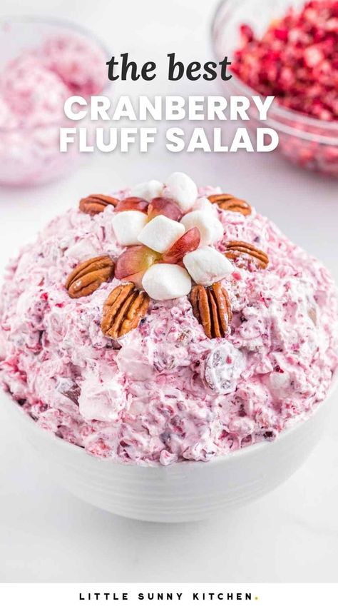 Cranberry Fluff Salad is perfect for your holiday table. Packed with cranberries, pineapple, mini marshmallows, and whipped topping, cranberry fluff is delicious. Easy Cranberry Fluff, Cranberry Cheesecake Fluff, Cranberry Fluff Salad, Cranberry Fluff, Fluff Salad, Pistachio Salad, Cranberry Cheesecake, Fluff Recipe, Fluff Desserts