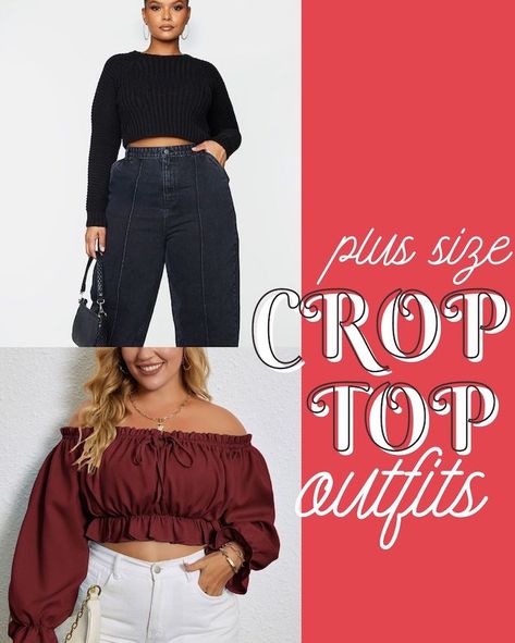 73 Crop Top Outfits To Put Together - ljanestyle.com Crop Tops For Large Bust, Crop Tops For Big Busted Women, Plus Size Crop Top Outfit High Waist, Crop Top Outfits Plus Size, Knit Crop Top Outfit, Long Sleeve Cropped Top Outfits, Cropped Shirt Outfit, Crop Top Outfits Classy, Plus Size Crop Top Outfit