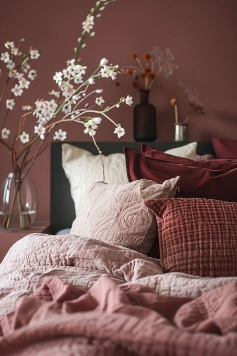 Looking to transform your bedroom into a cozy and inviting haven? Check out these stylish burgundy bedroom inspirations! Perfect for adding warmth, these ideas feature deep maroon shades that create a luxurious feel. Incorporate plush bedding, elegant decor, and vibrant accent pieces to elevate your space. From creating an intimate vibe with soft lighting to utilizing contrasting colors, discover unique tips that will help you craft a relaxing retreat in no time. Get ready to be inspired! Pink And Burgundy Bedding, Burgundy Cream Bedroom, Dusty Red Bedroom, Burgundy Master Bed, White And Burgundy Bedroom, Sage And Burgundy Bedroom, Pink And Maroon Bedroom, Mauve And Cream Bedroom, Mauve Room Decor