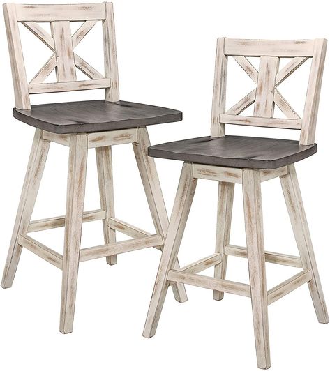 Homelegance Amsonia Counter Height Swivel Stool (2 Pack) Farmhouse Bar Stools, Pub Stools, White Bar Stools, Casual Dining Rooms, Stools For Kitchen Island, Counter Height Chairs, Swivel Counter Stools, Counter Height Bar, Wood Counter