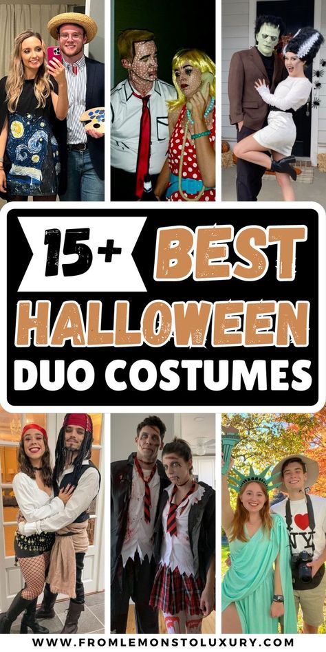 last minute halloween costumes for duos Easy Partner Halloween Costumes, Couples Costume Easy Last Minute, Last Minute Halloween Costumes For Two, Duo Work Halloween Costumes, Diy Couple Costumes Easy, The Mask Halloween Costume Couple, Clever Duo Halloween Costumes, Couples Halloween Costume Last Minute, Duo Diy Halloween Costumes