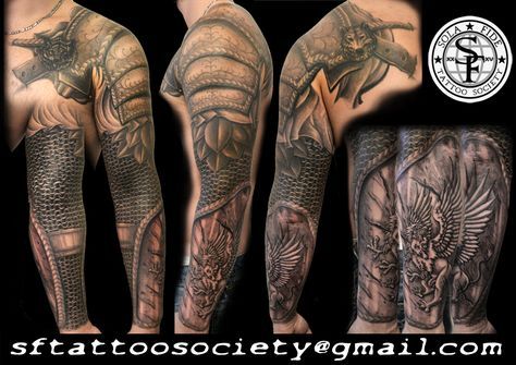 Armor Sleeve Tattoo, Gladiator Armor, Armour Tattoo, Shoulder Armor Tattoo, Body Armor Tattoo, Gladiator Tattoo, Men's Tattoo, Tattoo Sites, Armor Tattoo