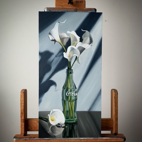 12x24 Painting Ideas, Oilcolor Painting Idea, Oil Painting Flowers Realistic, Still Life Oil Painting Fine Art, Oil Color Painting Ideas, Realistic Canvas Painting, Still Life Canvas Painting, Still Life Painting Acrylic, Calla Lily Painting