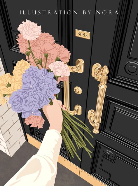 Art Of Nora, الفن الرقمي, Illustration Art Girl, Illustration Wall Art, Girly Art Illustrations, Travel Places, Bouquet Of Flowers, Girly Art, Aesthetic Iphone Wallpaper