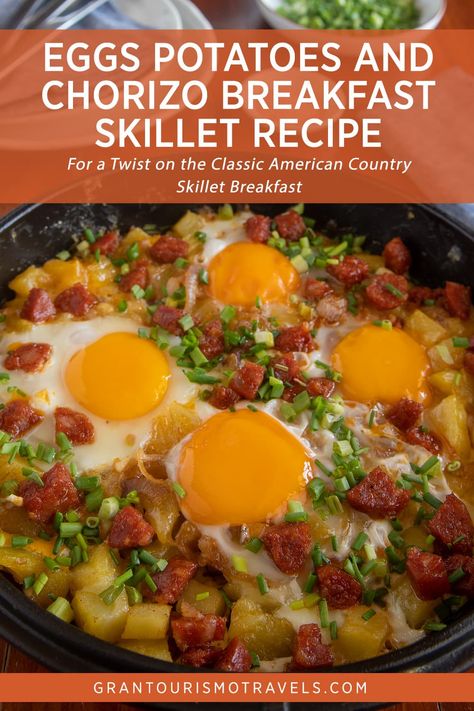 Chorizo And Eggs Recipe, Country Skillet Breakfast, Chorizo Recipes Breakfast, Potatoes And Chorizo, Country Skillet, Fried Egg Breakfast, Skillet Breakfast, Breakfast Skillet Recipes, Breakfast Tacos Recipe