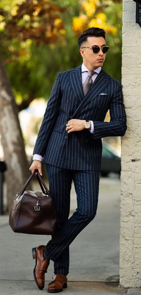 Pinstripe Navy Blue Suit- Work Wardrobe Essentials Navy Blue Pinstripe Suit, Work Wardrobe Essentials, Gents Suits, Blue Pinstripe Suit, Navy Pinstripe Suit, Jeans Suit, His Closet, Gents Shoes, Black Suit Men