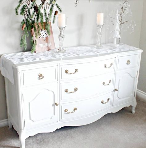 Refinished Buffet Sideboard, French Provincial Buffet Makeover, Painted French Provincial Furniture, French Provincial Sideboard, Refinished Buffet, French Provincial Buffet, Sideboard Makeover, Luxury Console Table, Buffet Makeover