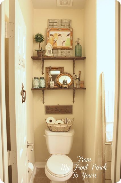 From My Front Porch To Yours: Half Bath Changes Half Bathroom Decor Ideas, Half Bathroom Design, Small Half Bathrooms, Half Bath Decor, Small Half Bathroom, Bath Diy, Diy Shelving, Makeover Bathroom, Half Bathroom Decor