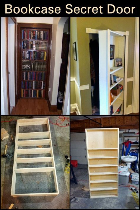 Secret Door Bookshelf How To Build, Closet Bookshelves Door, Bookshelf As Door, Hideaway Bookshelf Door, Built In Bookshelves Secret Door, How To Build A Bookshelf Door, How To Make A Bookshelf Door, Diy Door Bookcase, Pivot Bookcase Door