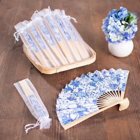 PRICES MAY VARY. Hand out these bulk wedding favors at the ceremony or reception to keep guests cool. (96 pcs./unit) Simple assembly required. Includes: 48 Paper with Wooden Handle Chinoiserie Print Folding Hand Fans (10”) 48 Organza Large White Hand Fan Drawstring Bags (4” x 10”) (96 pcs. per unit) Hand out these bulk wedding favors at the ceremony or reception to keep guests cool. (96 pcs./unit) Simple assembly required. Includes: 48 Paper with Wooden Handle Chinoiserie Print Folding Hand Fans Kippah Display Wedding, Bunny Themed Wedding, White Fans Wedding, Garden Wedding Favors For Guests, Chinoiserie Bachelorette, Clever Wedding Favors, White And Blue Theme Party, Garden Party Wedding Favors, Antique Blue Wedding