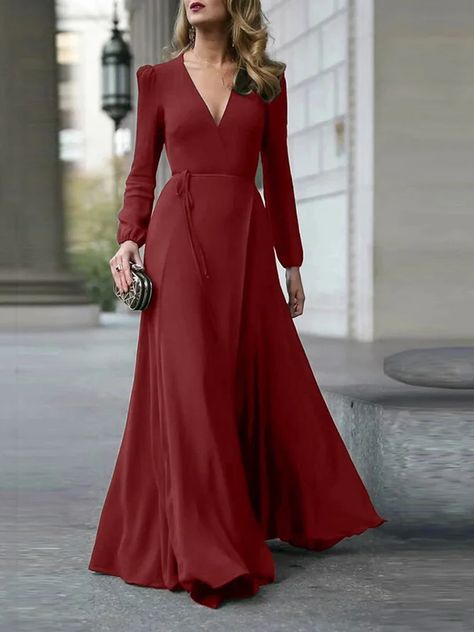 Swing Date Elegant Maxi Dress Solid Maxi Dress, Vintage Formal Dresses, Long Sleeve Prom, Full Dress, Maxi Robes, Prom Dresses With Sleeves, Maxi Dress Formal, Prom Dresses Long With Sleeves, Formal Dresses For Women