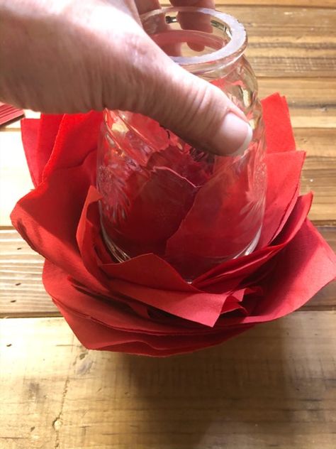 Napkin Folding Rose, Napkin Folding Flower, Napkin Flowers, Cocktail Table Decor, Valentine Tablescape, Napkin Rose, Paper Napkin Folding, Rose In A Glass, Candy Bouquet Diy