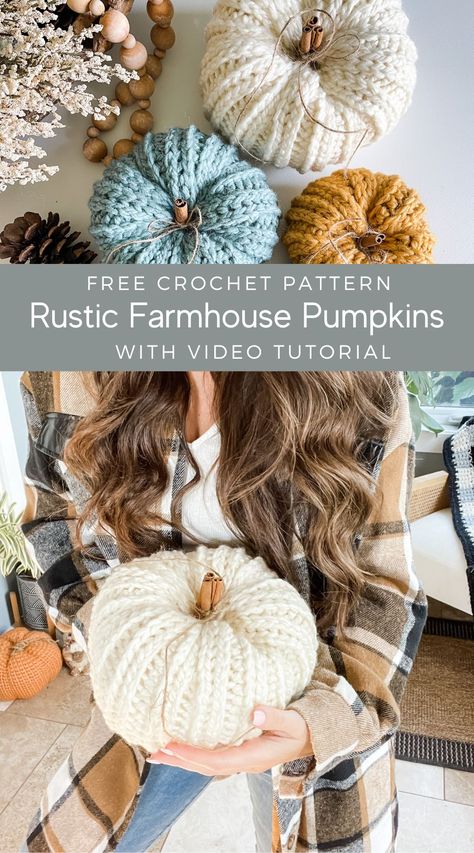 Farmhouse Pumpkins, Crochet Fall Decor, Easy Beginner Crochet Patterns, Holiday Crochet Patterns, Ribbed Crochet, Fall Crochet Patterns, Halloween Crochet Patterns, Crochet Fall, Beginner Crochet