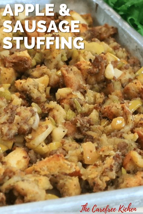 Sausage Stuffing Recipe Thanksgiving, Sausage Apple Stuffing, Sausage And Apple Stuffing, Homemade Stuffing Recipes, Best Stuffing Recipe, Apple Stuffing, Sausage Stuffing Recipe, Dressing Recipes Thanksgiving, Thanksgiving Stuffing Recipes