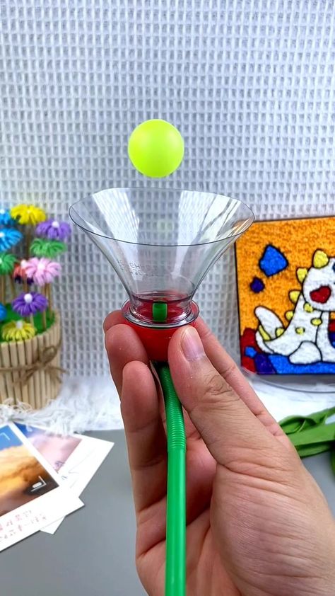 Blowing Activities For Kids, Ball Drop Diy Kids, How To Make A Bouncy Ball, Blow Ping Pong Ball Game, Make Your Own Bouncy Ball, Origami Blow Up Ball, Blow Dart, Diy Kid Activities, Empty Bottles