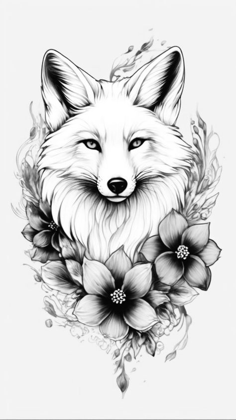 Floral Fox Tattoo, Girl Thigh Tattoos, Fox Tattoo Design, Totem Tattoo, Female Fox, Spiritual Animal, Asian Tattoos, Fox Tattoo, Cartoon Tattoos