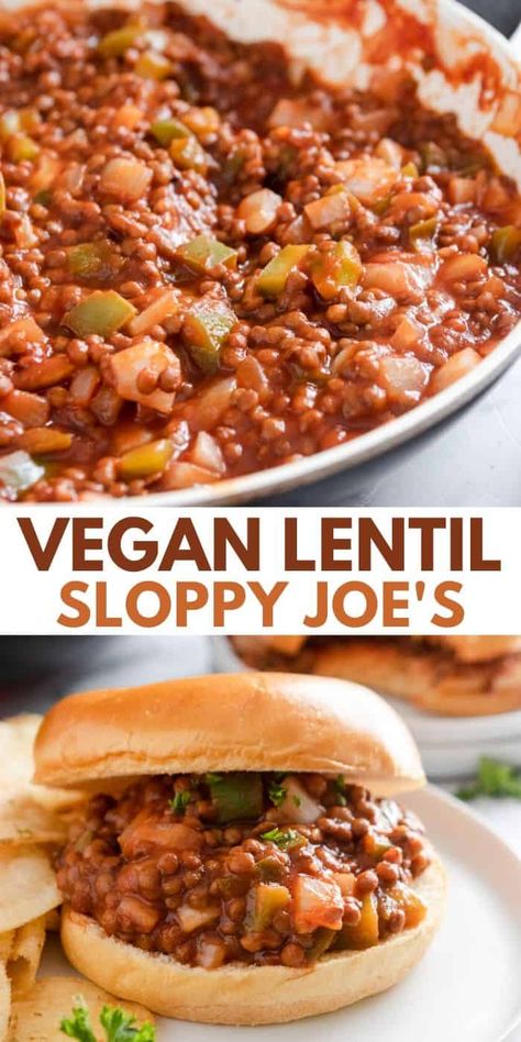 Dinner can be ready in just 15 minutes with these ridiculously simple Vegan Sloppy Joe's. Made with lentils, peppers, onions and a handful of other pantry basics, dinner is served in no time and is delicious and filling! #sloppyjoes #vegansloppyjoes #lentils #lentilsloppyjoes #veganrecipe Lentil Sloppy Joes, Vegan Sloppy Joes, Vegan Lentil, Vegan Sandwich, Tasty Vegetarian Recipes, Lentil Recipes, Sloppy Joes, Sunday Dinner, Vegetarian Recipes Healthy