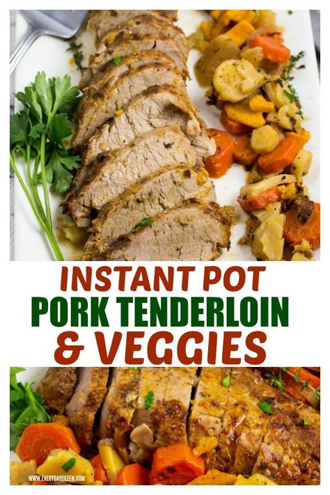 Easy pressure cooker pork, potatoes and veggies! A healthy dinner loaded with flavor. Dinner is on the table in less than 30 minutes. #ad #smithfieldfast #realflavorrealfast #porkdinner #porkandveggies #everydayeileen Instant Pot Pork Tenderloin, Pork Potatoes, Potatoes And Veggies, Loin Recipes, Pork Dinners, Pressure Cooker Pork, Marinated Pork Tenderloins, Paleo Meals, Pork Dinner