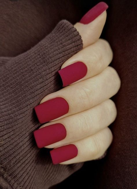 Pink Nails For Tan Skin, Raspberry Nails, Red Matte Nails, Matte Nail Colors, Matte Pink Nails, Milky Nails, February Nails, Matte Nails Design, Red Nail