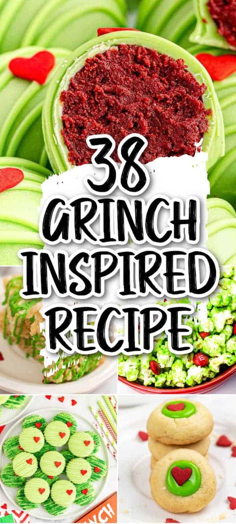 If you're looking for the most fun Grinch themed recipes for your Christmas party or movie night check out this roundup of 38 delicious party food ideas! Grinch Dessert Ideas, Grinch Recipes, Grinch Christmas Treats, Grinch Snack, Grinch Cake, Grinch Cookies, Themed Recipes, Movie Night Food, Christmas Food Treats