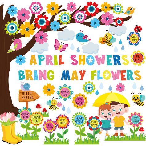 PRICES MAY VARY. April Shower Bring May Flowers Bulletin Board Set: the package includes one complete set of positive spring bulletin board decorations with colorful fonts and motivational quotes, 90 pcs in total; We provide 6 sheets of adhesive dots as well; Enough quantity can make an inspiring classroom bulletin board display Colorful Flower Growth Mindset Design: our spring tree decorations for classroom are designed with patterns like bees, rains, students, flower shaped leaves, and texts o Spring Theme Classroom Decorations, May Flowers Bulletin Board, Sayings For Teachers, Flowers Bulletin Board, Spring Tree Decorations, Chalkboard Supplies, Decorations For Classroom, Bulletin Board Tree, Spring Bulletin