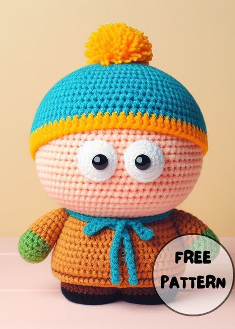 Crochet Cocomelon, Amigurumi Pattern Free, Crochet Stuffies, Pumpkin Outfit, Crochet Disney, Disney Pop, Eric Cartman, Red Beanie, Crochet Animals Free Patterns