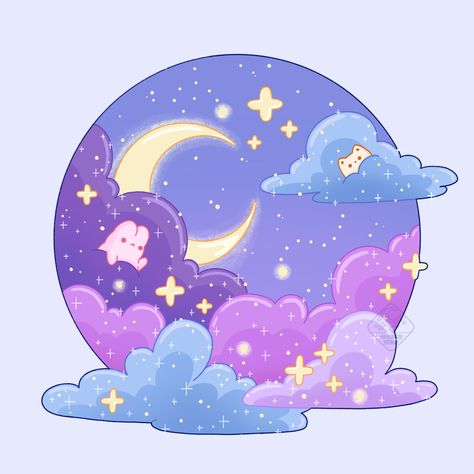 Moon Art Tutorial, Kawaii Pngs Transparent, Cloud Cute Drawing, Space Drawing Wallpaper, Galaxy Widgets, Cute Gouache Painting, Dreamy Stickers, Shooting Star Illustration, Dreamy Doodles