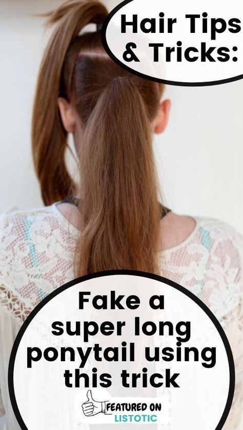 Learn how to fake a super long ponytail with this simple trick! You don't need to have long hair to pull off a stunning long ponytail. Click on the pin to learn how and to see more genius life hacks for your hair that'll save you time featured over on Listotic! #hair #beauty #lifehacks Fake Long Ponytail, Make Ponytail Look Longer, How To Make Ponytail Look Longer, Full Ponytail Trick, Super Long Ponytail, Fake Ponytail, Fuller Ponytail, Ponytail Trick, Hairstyle Ideas For Long Hair