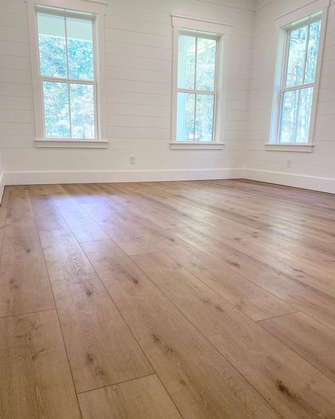 Bridgette on Instagram: “The floors are almost finished 🙌. We went with COREtec Cairo Oak and I love the matte finish and wide plank! It’s amazing how much warmth…” Cairo Oak Flooring, Oak Lvp Flooring, Costco Flooring, Coretec Cairo Oak, Cairo Oak, Sunroom Flooring, Coretec Flooring, Floors Ideas, Hardwood Floor Colors