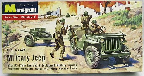 Monogram 1/35 US Army Military Jeep and M3-37mm Gun - Four Star Issue, PM21-98 plastic model kit Toy Tanks, Military Jeep, Military Artwork, Monogram Models, Model Cars Kits, Plastic Model Kit, Military Diorama, Vintage Monogram, Baby Boomer