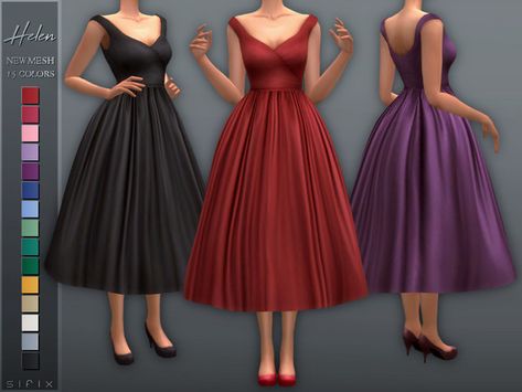 Sifix's Helen Dress History Clothes, Sims 4 Decades Challenge, Cc Sims4, 50th Clothes, Pelo Sims, Sims 4 Mm Cc, Sims 4 Teen, Look Formal, Sims 4 Dresses