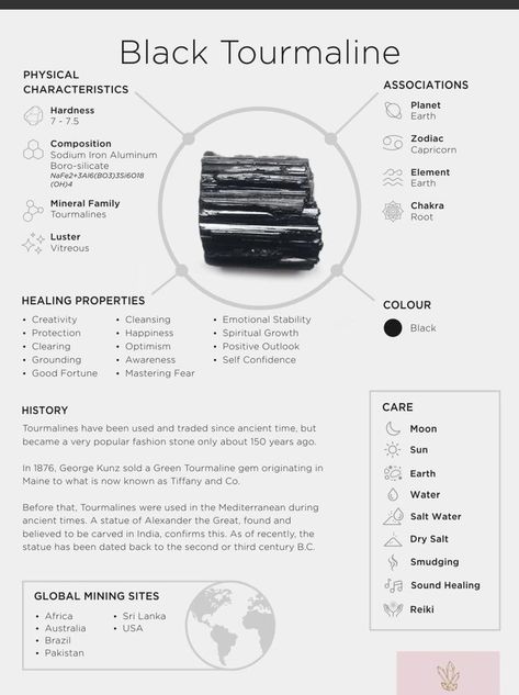 Crystal Healing Chart, Crystal Guide, Black Tourmaline Crystal, Crystals Healing Properties, Spiritual Crystals, Meditation Crystals, Crystal Healing Stones, Crystal Magic, Crystal Meanings