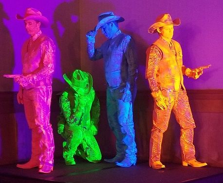 Neon Cowboys living statues can be used for all kinds of events from product launches and corporate functions to private parties and festivals. They are every bit art and color! Delight in your guests reactions as they lay eyes on the color popping Neon Cowboys! Neon Rodeo Party, Colorful Cowboy Aesthetic, Neon Western Party, Space Cowboy Decor, Neon Cowboy Aesthetic, Neon Cowboy Party, Neon Cowboy Outfit, Space Cowboy Aesthetic, Modern Cowboy Aesthetic