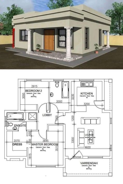 Facade House 1 Floor, 3 Bedroom Bungalow Floor Plans, Bungalow Floor Plan, Box House Design, Cheap House Plans, Modern Bungalow House Plans, Building Design Plan, 3 Bedroom Bungalow, Bungalow Style House