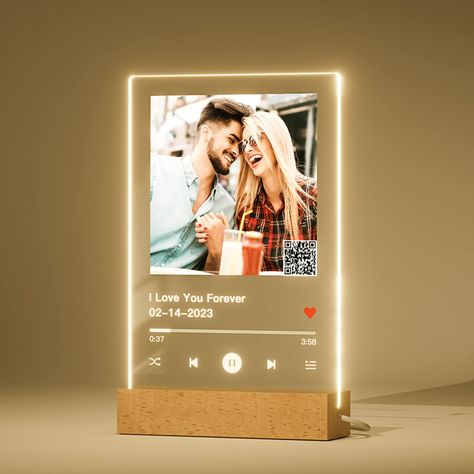 PRICES MAY VARY. ❤️Customised Song Plaque - Simply select your favourite song, matching artist, album and cover, or your own image and finally, upload the song link, then we will generate your unique song QR code for you. ❤️Custom Night Light - The personalized music plaque with four wooden based material you can choose. Simply place the personalised glass song on the base. The customized album cover will glow warmly and use the personalized glass art as a night light. ❤️The perfect gift - There Spotify Plaque, One Year Gift, Bday Gift For Boyfriend, Song Plaque, Birthday Gifts For Men, Creative Gifts For Boyfriend, Bf Gifts, Gifts For Girlfriend