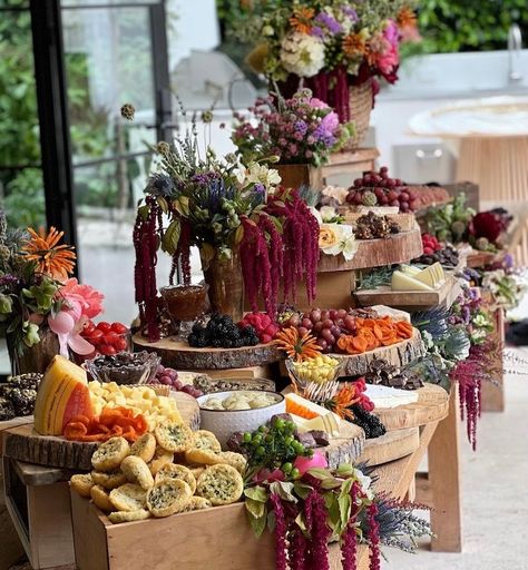 Grazing Table at Events: Inspiration and Tips | BizBash Grazing Table Different Heights, Snacks Table Wedding, Graze Table Wedding, Self Serve Wedding Food, Wedding Charcuterie Table Food Stations, Charcuterie Table Decor, Snack Table Decor, Wedding Charcuterie Table, Food Station Ideas