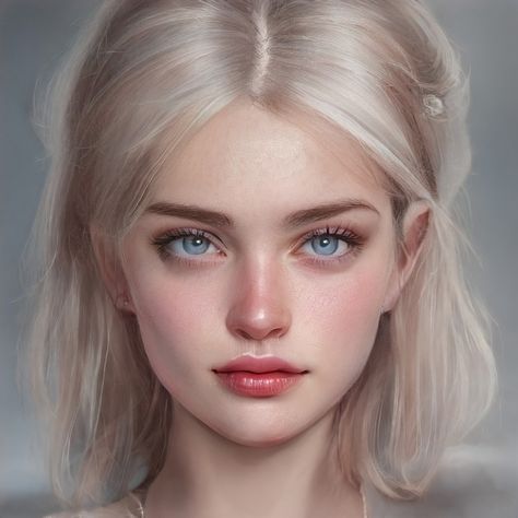 Artbreeder Portraits, Female Character Inspiration, Blonde Hair Blue Eyes, Face Characters, Gray Eyes, Dark Blonde, Pale Skin, Tan Skin, Digital Art Girl