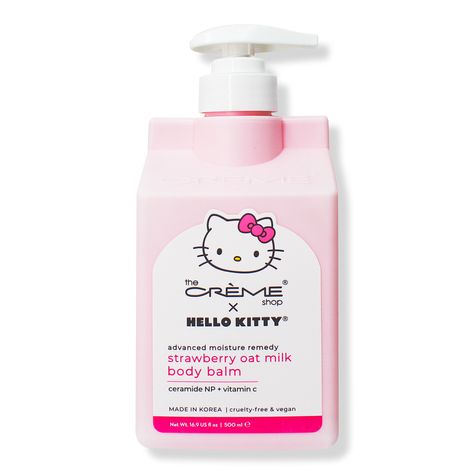 Hello Kitty Moisture Remedy Body Balm - Strawberry Oat Milk - The Crème Shop | Ulta Beauty Strawberry Oat Milk, The Creme Shop Hello Kitty, Creme Shop Hello Kitty, Hello Kitty Strawberry, The Crème Shop, Shop Hello Kitty, The Creme Shop, Creme Shop, Hello Kitty Merchandise