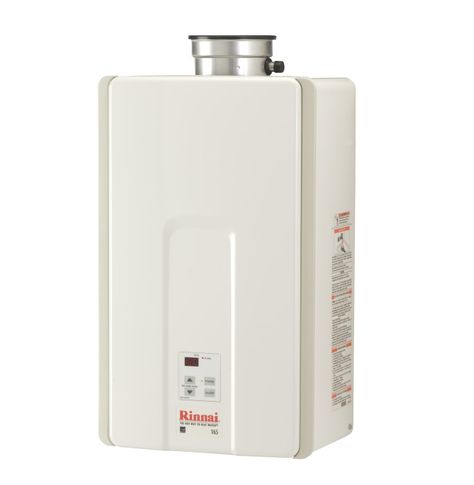 V65IP Tankless Water Heater | Rinnai America Tankless Water Heater Gas, Tankless Hot Water Heater, Water Heater Installation, Pull Out Faucet, Pipe Decor, Gas Water Heater, Diy Plumbing, Water Heaters, Utility Sink