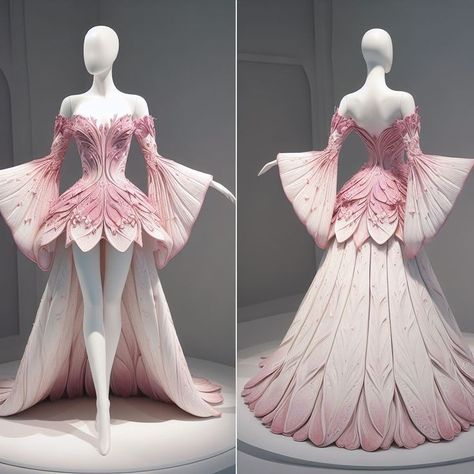 Met Gala Designs, Extravagant Dresses Fairytale, Sun Inspired Dress, Bird Inspired Fashion, Met Gala Dresses Ideas, Barbie Inspired Dress, Extravagant Outfits, Pink Butterfly Dress, Butterfly Gown